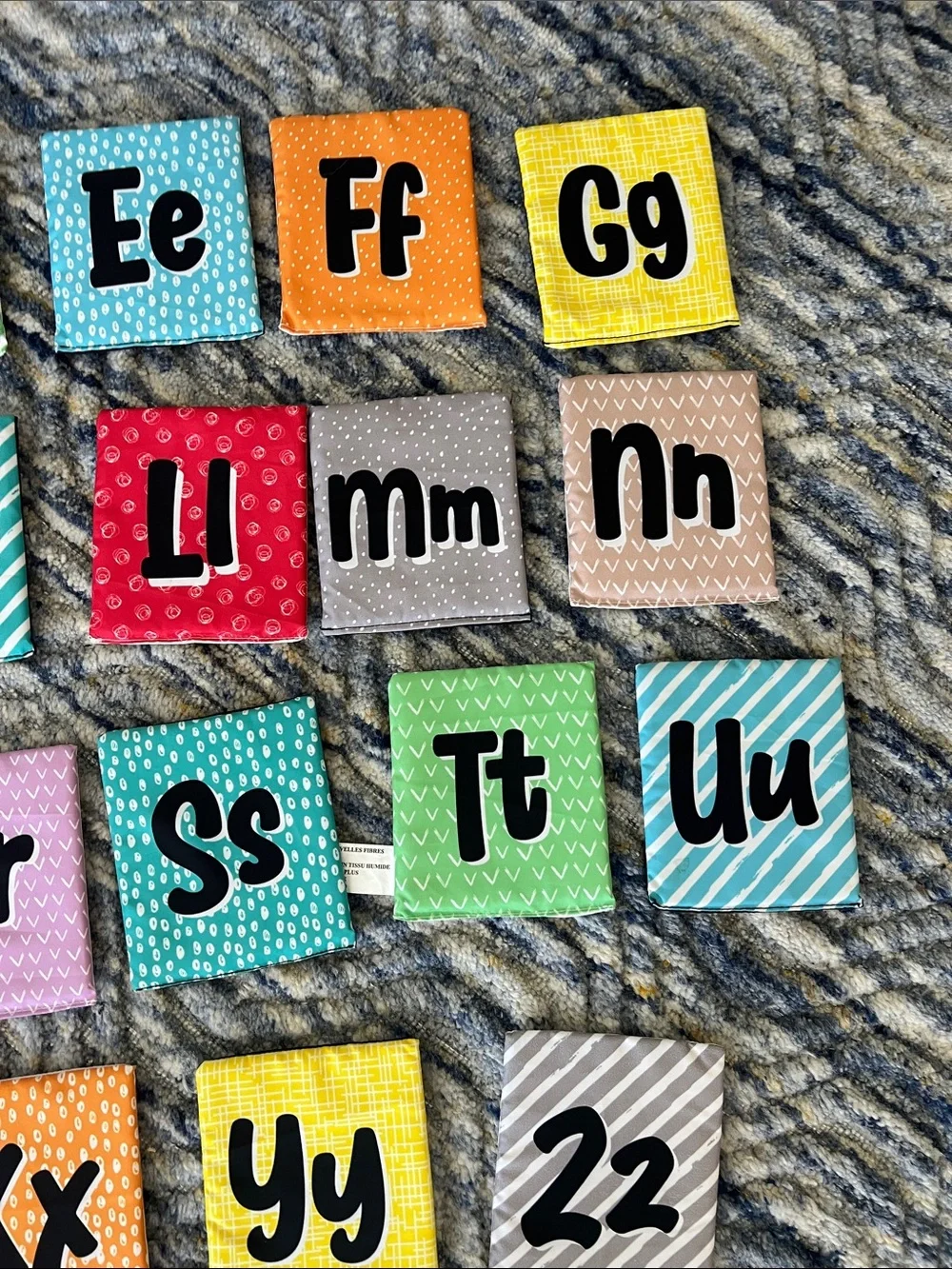 Kids soft sided alphabet flash cards with bag washable